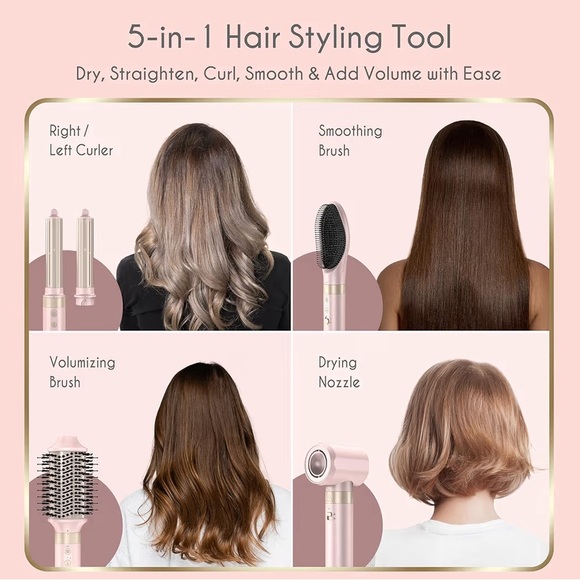 ANNLARY 5 in 1 hot air styler blow dry brush air wrap pink with case tool - Picture 2 of 4